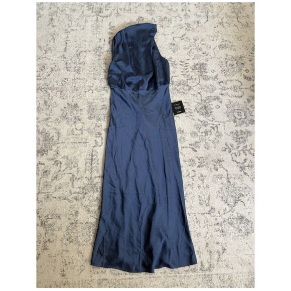NWOT Lulus Distinctive Charm Slate Blue Satin Asymmetrical Maxi Dress Size S - Picture 2 of 7